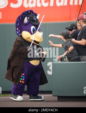 Colorado Rockies mascot Dinger the dinosaur in Star War costume