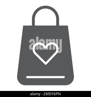 Shopping bag glyph icon, love and gift, package with heart sign, vector graphics, a solid pattern on a white background, eps 10. Stock Vector