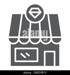 Jewelry shop glyph icon, building and accessory, diamond store sign, vector graphics, a solid pattern on a white background, eps 10. Stock Vector