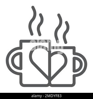 Lovely mugs line icon, romantic and love, valentines day cups sign, vector graphics, a linear pattern on a white background, eps 10. Stock Vector