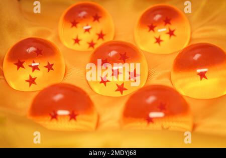 Set of seven orange crystal dragon ball Stock Photo