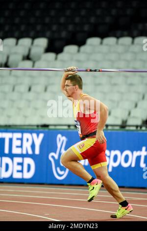 Héctor Cabrera Llácer competing in the Men's Javelin Throw F13 Final at the 2017 World Para Athletic Championships, London, UK. Spanish athlete Stock Photo