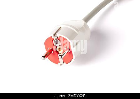 Electric plug with outlet isolated on white background. European electric plug assembly. Stock Photo