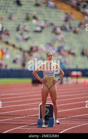 Alexandra Burghardt participating in the 200 meters at the 2022 European Athletics Championships in Munich. Stock Photo