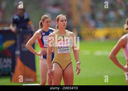 Alexandra Burghardt participating in the 200 meters at the 2022 European Athletics Championships in Munich. Stock Photo