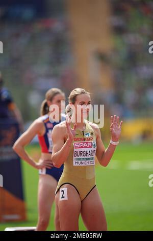 Alexandra Burghardt participating in the 200 meters at the 2022 European Athletics Championships in Munich. Stock Photo