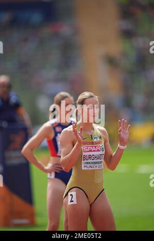 Alexandra Burghardt participating in the 200 meters at the 2022 European Athletics Championships in Munich. Stock Photo