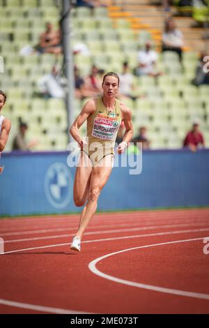 Alexandra Burghardt participating in the 200 meters at the 2022 European Athletics Championships in Munich. Stock Photo