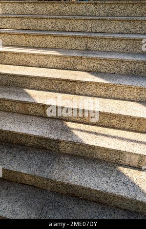 Entry for Commercial Building in Belo Horizonte. Sun ray and beige marble staircase shadow. Stock Photo