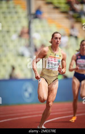 Alexandra Burghardt participating in the 200 meters at the 2022 European Athletics Championships in Munich. Stock Photo