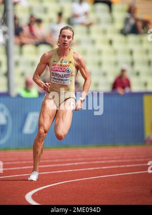 Alexandra Burghardt participating in the 200 meters at the 2022 European Athletics Championships in Munich. Stock Photo