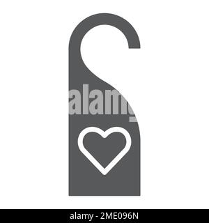 Door hanger with heart glyph icon, label and love, do not disturb sign, vector graphics, a solid pattern on a white background, eps 10. Stock Vector