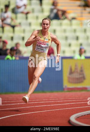 Alexandra Burghardt participating in the 200 meters at the 2022 European Athletics Championships in Munich. Stock Photo