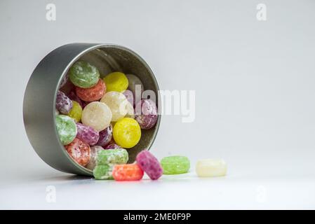 colorful sweet flavoured boiled sweets, candies, Candy on white, black background, hard candy Stock Photo