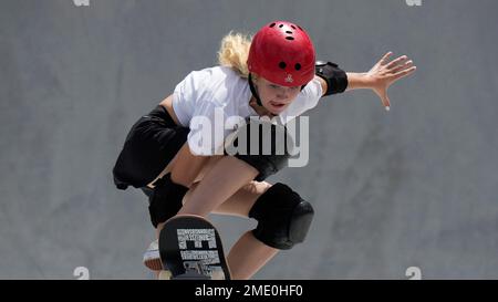 Bombette Martin of Britain competes in the women's park skateboarding