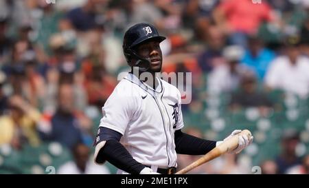 Detroit Tigers' Akil Baddoo plays during a baseball game, Monday, Aug. 7,  2023, in Detroit. (AP Photo/Carlos Osorio Stock Photo - Alamy