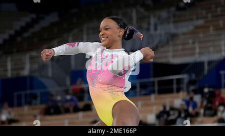 Rebeca Andrade, Of Brazil, Performs On The Balance Beam During The 