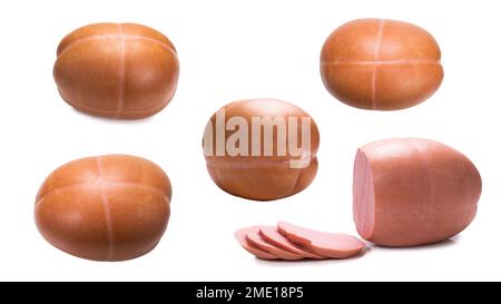 Boiled sausage isolated on white background. Stock Photo