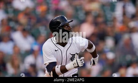 Detroit Tigers' Akil Baddoo plays during a baseball game, Monday, Aug. 7,  2023, in Detroit. (AP Photo/Carlos Osorio Stock Photo - Alamy