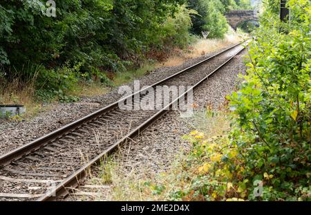 A single track railway line leading into the distance. Stock Photo