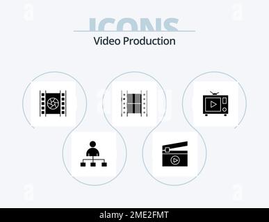 Video Production Glyph Icon Pack 5 Icon Design. video. tv . media. movie Stock Vector