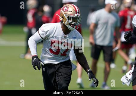 San Francisco 49ers Dre Greenlaw (57) on the sideline during an NFL  football game against the Kansas City Chiefs, Saturday, Aug. 14, 2021, in  Santa Clara, Calif. (AP Photo/Scot Tucker Stock Photo - Alamy