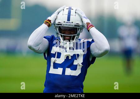 Indianapolis Colts cornerbacks Rock Ya-Sin (34) and Kenny Moore (23) as the  team practiced at the NFL team's facility in Indianapolis, Tuesday, May 21,  2019. (AP Photo/Michael Conroy Stock Photo - Alamy