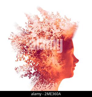 Face seen from the side. Brain problems. Degenerative disease. Bipolar disorder, illness, concept, double personality, schizophrenia. Thoughts Stock Photo
