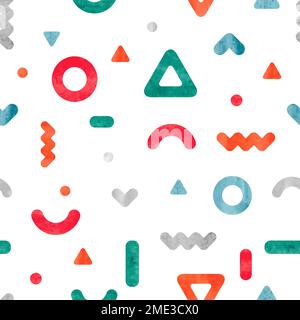 Geometric simple print. Vector abstract background. Seamless pattern with colorful watercolor geometrical shapes in modern hipster style. Stock Vector