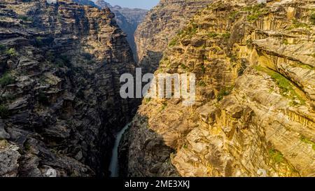 Saudi Arabia, Aerial panorama of Wadi Lajab canyon Stock Photo