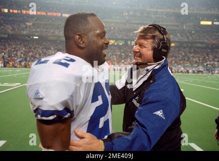 FILE - In this Jan. 30, 1994, file photo, Dallas Cowboys running back  Emmitt Smith (22) runs for short yardage against the Buffalo Bills during Super  Bowl XXVIII action at the Georgia