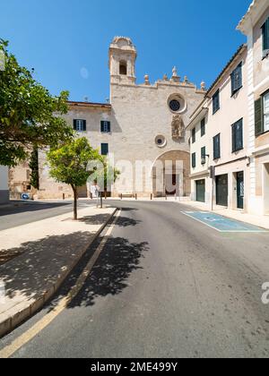 Spain, Balearic Islands, Mahon, Asphalt street in front of Iglesia San Francisco de Asis church Stock Photo