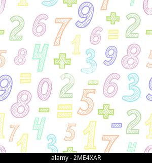 Seamless pattern with colorful doodle numbers. Hand drawn vector background. Stock Vector
