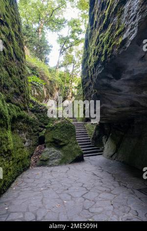 Footpath leading to empty staircase in Sasso Spicco Stock Photo