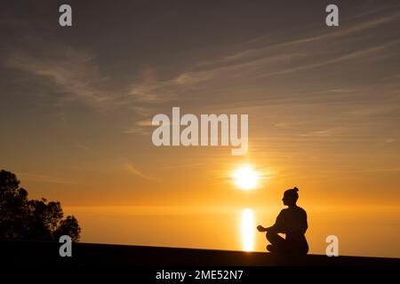 Silhouette Of People Doing Yoga In Park At Sunset Stock Photo - Alamy