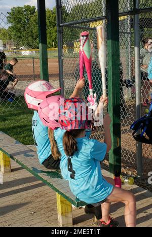 Girls Little League baseball, Indiana Stock Photo