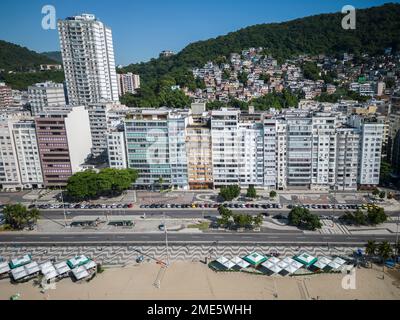 Beautiful aerial view to Copacabana beach and buildings on sunny day Stock Photo