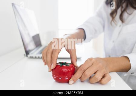 Pomodoro Technique Woman Setting Up Timer Productivity Stock Photo