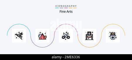 Fine Arts Line Filled Flat 5 Icon Pack Including painting. exhibition. cubes. art. scissor Stock Vector