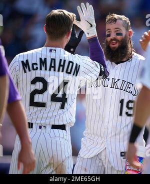 Colorado Rockies' Charlie Blackmon plays during a baseball game, Friday,  April 21, 2023, in Philadelphia. (AP Photo/Matt Slocum Stock Photo - Alamy