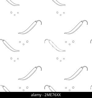 Endless pattern of chili peppers and peppercorns. Spices of Latin American cuisine. Mexican. Isolate. Outline drawing. Background texture. Good for banner, poster, brochure, card or label, price. EPS Stock Vector