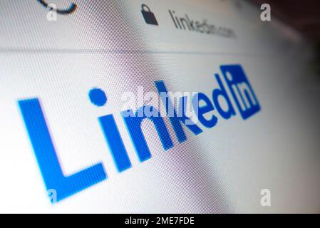 Melbourne, Australia - Nov 28, 2022: Close-up view of Linkedin logo on its website shot with macro probe lens Stock Photo