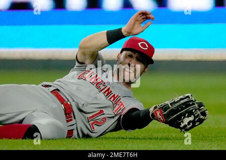 This is a 2022 photo of Tyler Naquin of the Cincinnati Reds baseball team  taken Friday, March 18, 2022, in Goodyear, Ariz. (AP Photo/Charlie Riedel  Stock Photo - Alamy