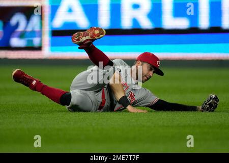 This is a 2022 photo of Tyler Naquin of the Cincinnati Reds baseball team  taken Friday, March 18, 2022, in Goodyear, Ariz. (AP Photo/Charlie Riedel  Stock Photo - Alamy