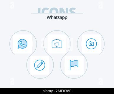 Whatsapp Blue Icon Pack 5 Icon Design. ui. image. telephone. camera. basic Stock Vector