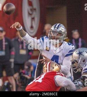 January 8, 2023 : Washington Commanders linebacker Khaleke Hudson (47)  applies pressure to Dallas Cowboys quarterback Dak Prescott (4) during the  game between the Dallas Cowboys and the Washington Commanders in Landover