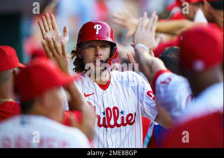 Philadelphia Phillies first baseman Alec Bohm in action during a baseball  game against the Boston Red Sox, Sunday, May 7, 2023, in Philadelphia. (AP  Photo/Laurence Kesterson Stock Photo - Alamy