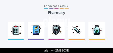 Pharmacy Line Filled 5 Icon Pack Including liquid. ampule. medicine. natural. herbal. Creative Icons Design Stock Vector