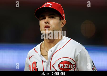 Cincinnati Reds' Alejo Lopez walks to the dugout between innings