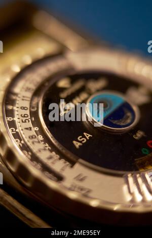 A closeup of a vintage Gossen Luna Pro analog light meter. Stock Photo